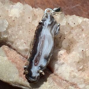 NATURAL GEODE DRUZY 925 STERLING SILVER PENDANT